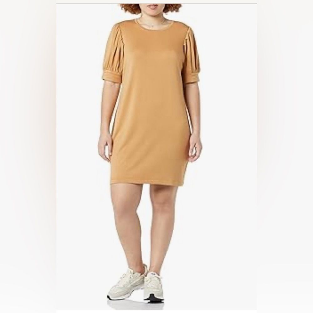 Daily Ritual Supersoft Relaxed-Fit Short-Sleeve Puff-Sleeve Mini Dress Camel L